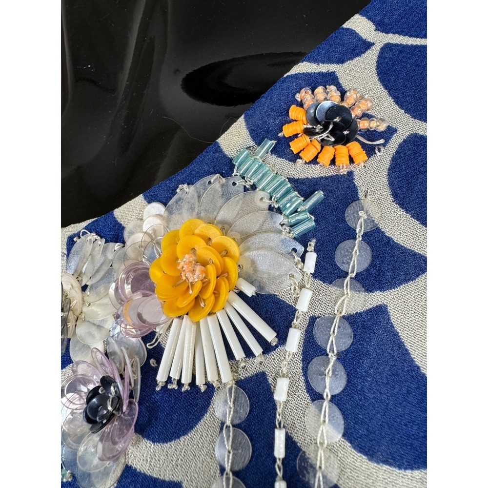 Moulinette Soeurs  for Anthropologie Blouse Sz S Blue White Beaded Embellished - Picture 6 of 10